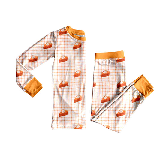 preorder BLP1274 Thanksgiving pie orange checkered long sleeve pants boys pajamas