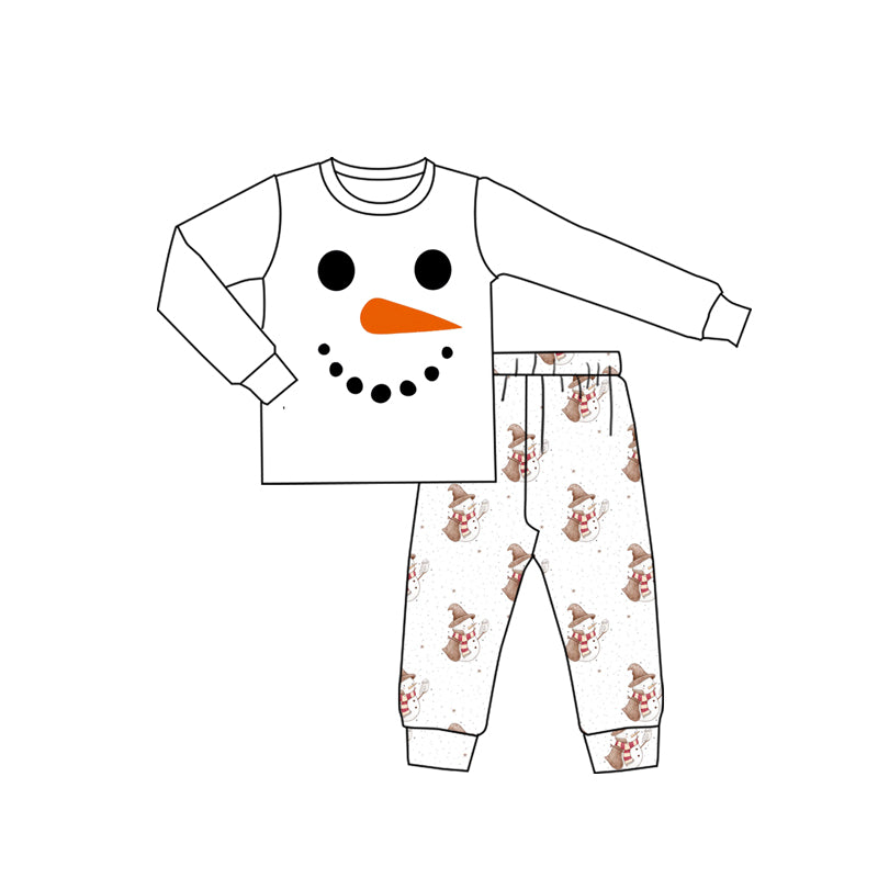 preorder BLP1280 Christmas snowman white long sleeve pants boys pajamas