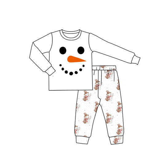preorder BLP1280 Christmas snowman white long sleeve pants boys pajamas