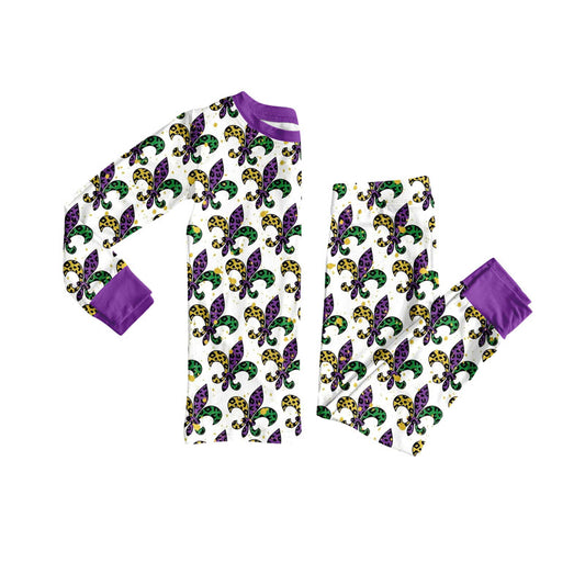preorder BLP1293 Mardi Gras yellow purple green long sleeve pants boys pajamas