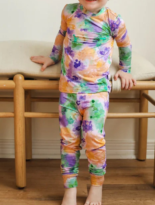 preorder BLP1294 Mardi Gras pirple yello green ink pattern long sleeve pants boys pajamas