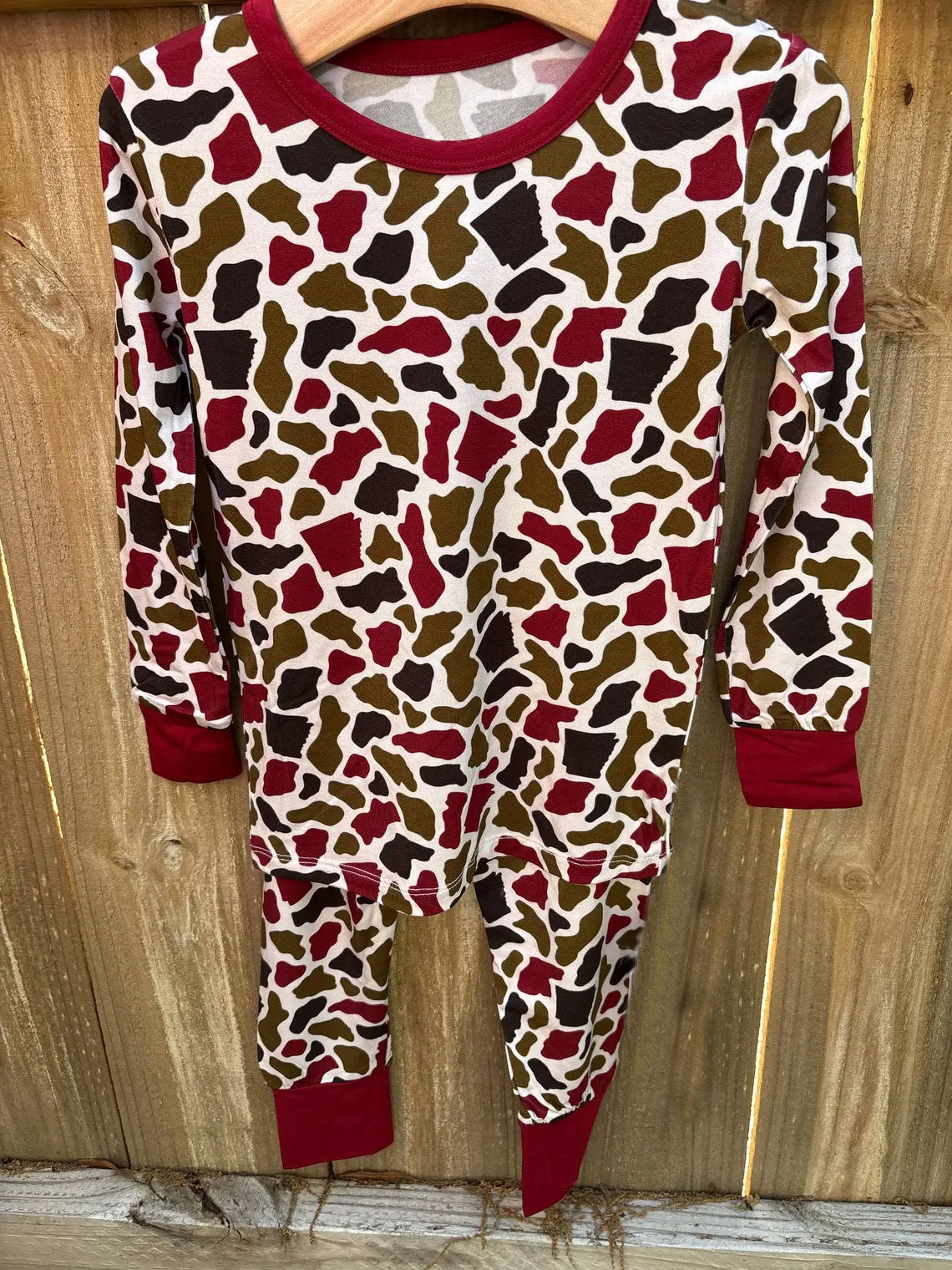 preorder BLP1296 hunting maroon camo long sleeve pants boys pajamas