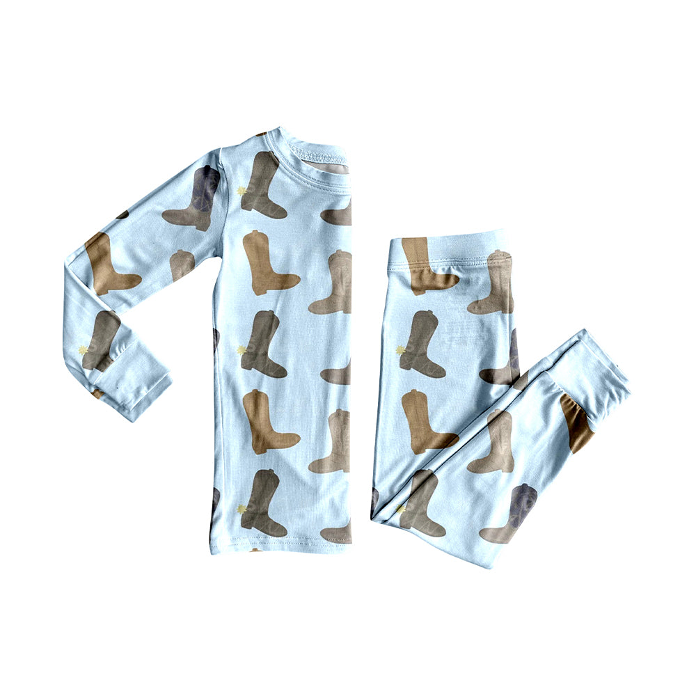 preorder BLP1298 Western boots blue long sleeve pants boys pajamas