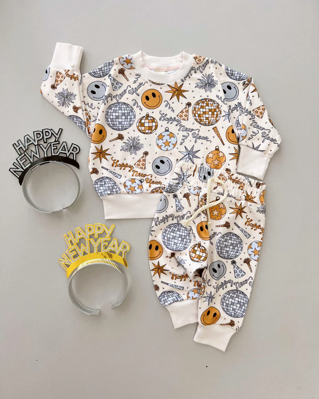 preorder BLP1300 happy new year light smile long sleeve pants boys set