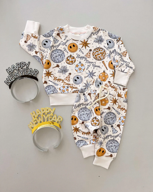 preorder BLP1300 happy new year light smile long sleeve pants boys set