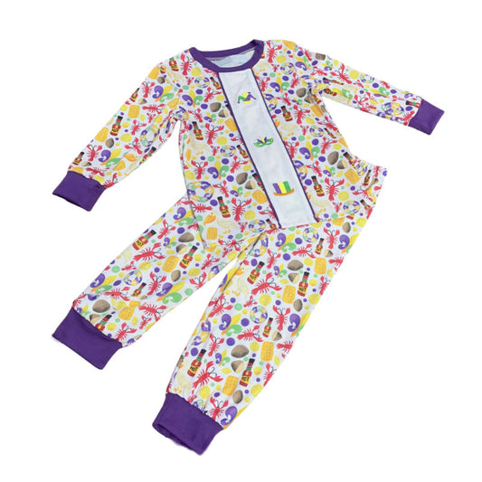 preorder BLP1307 Mardi Gras crayfish corn purple long sleeve pants boys pajamas