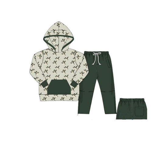 preorder BLP1310 hunting mallard duck pocket hoodie long sleeve dark green pants boys set