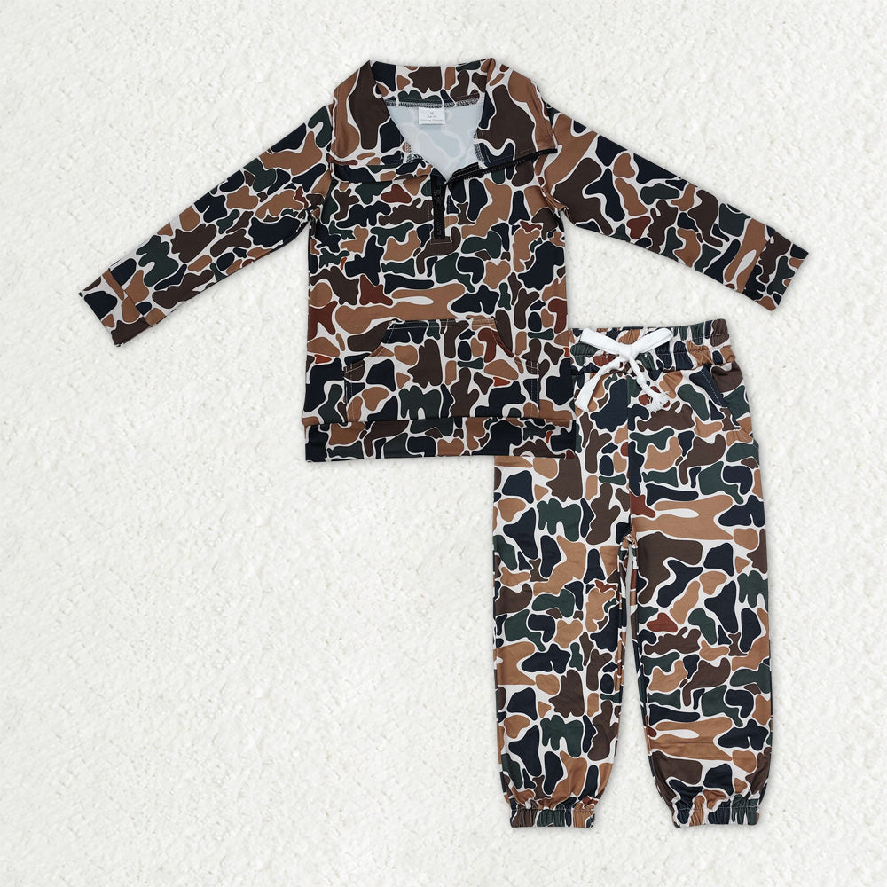 BLP1318 hunting camo pocket zipper long sleeve pants boys set
