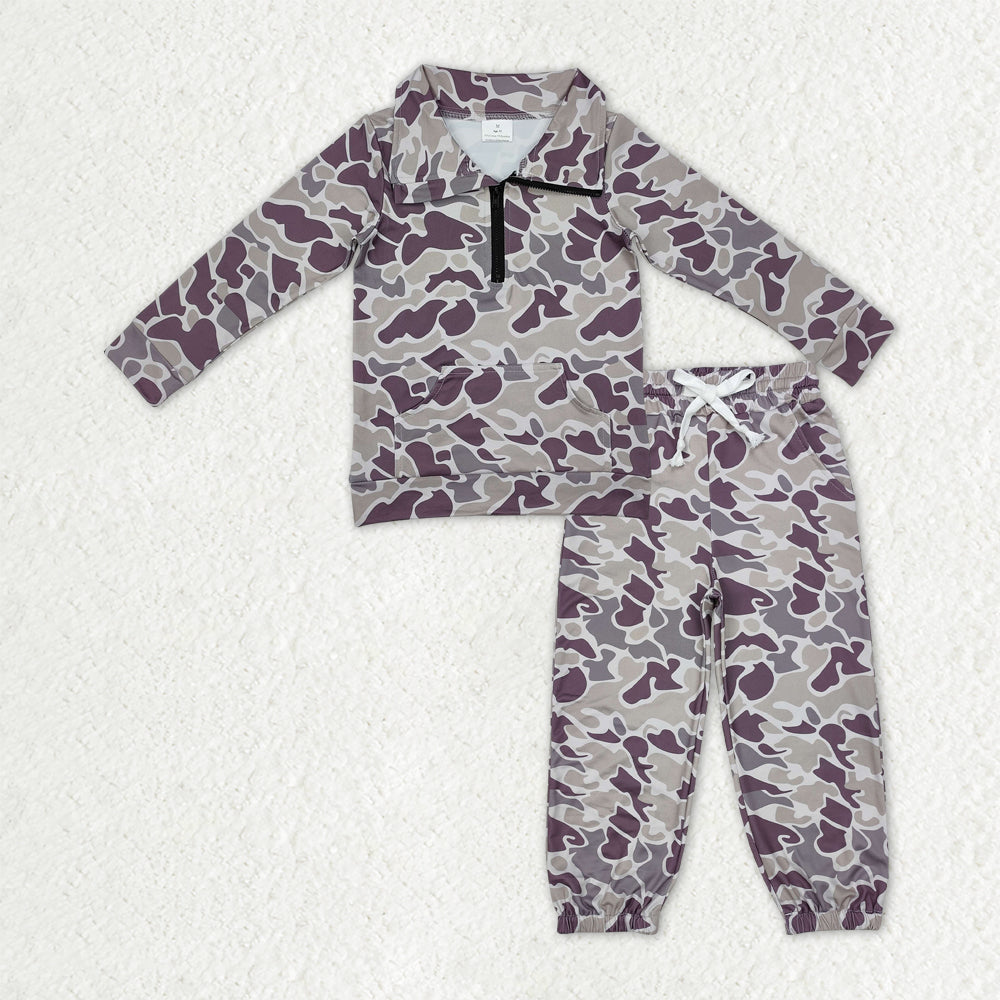 BLP1320 hunting grey camo pocket zipper long sleeve pants boys set