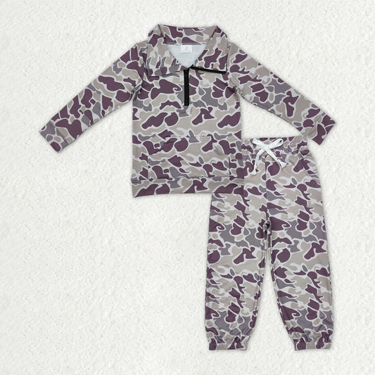 BLP1320 hunting grey camo pocket zipper long sleeve pants boys set