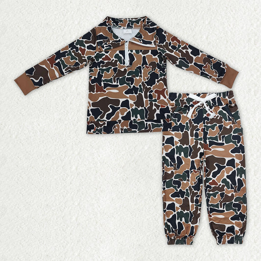BLP1323 hunting camo zipper long sleeve pants boys set