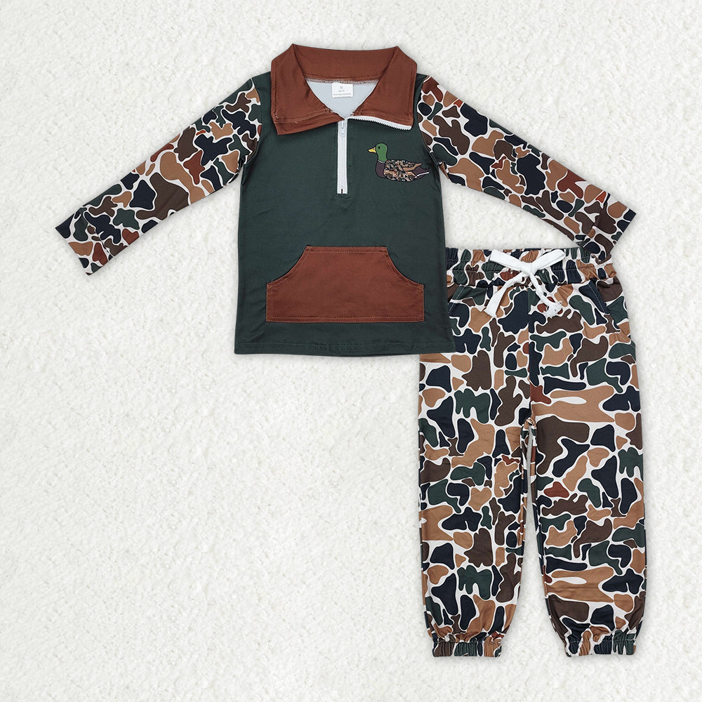 BLP1324 hunting mallard duck zipper long sleeve pants boys set