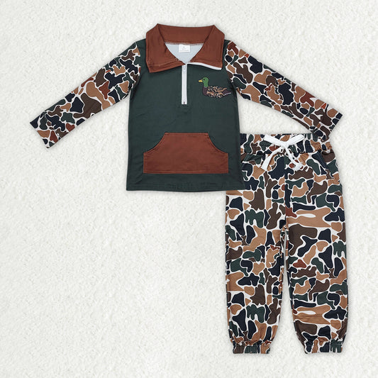 BLP1324 hunting mallard duck zipper long sleeve pants boys set