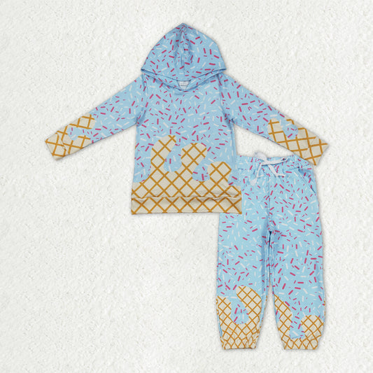BLP1328 blue sprinkles hoodie long sleeve yoga pants girls set