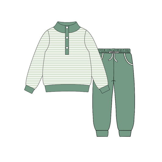 preorder BLP1341 green striped long sleeve pants boys set
