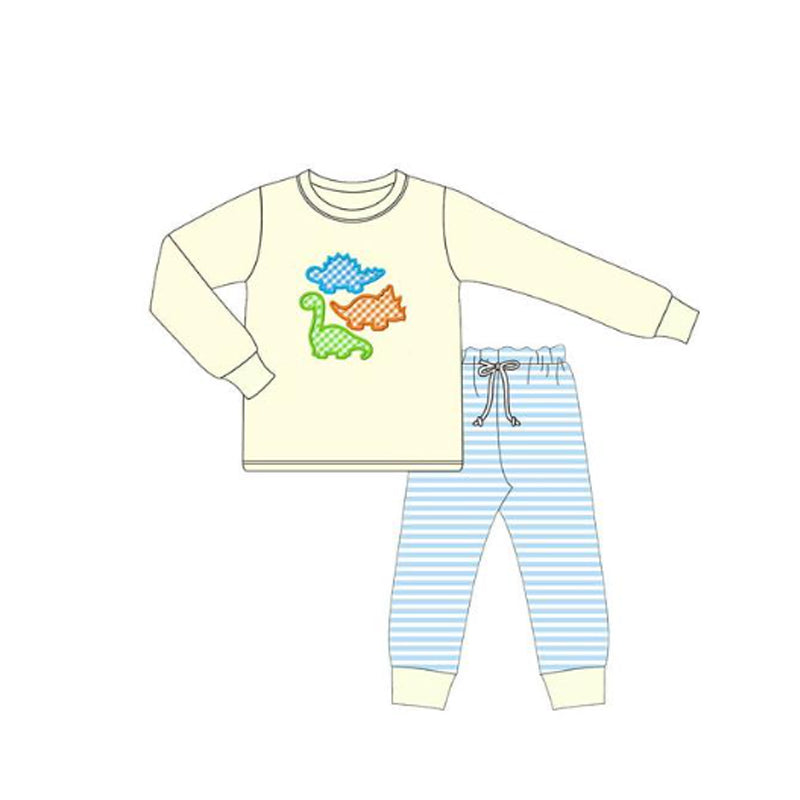 preorder BLP1349 cute dinosaur long sleeve blue striped pants boys set