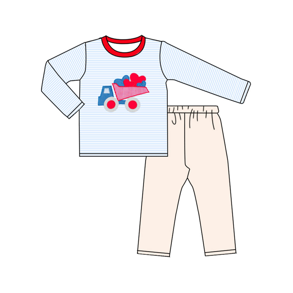 preorder BLP1360 Valentine's Day truck heart long sleeve pants boys set