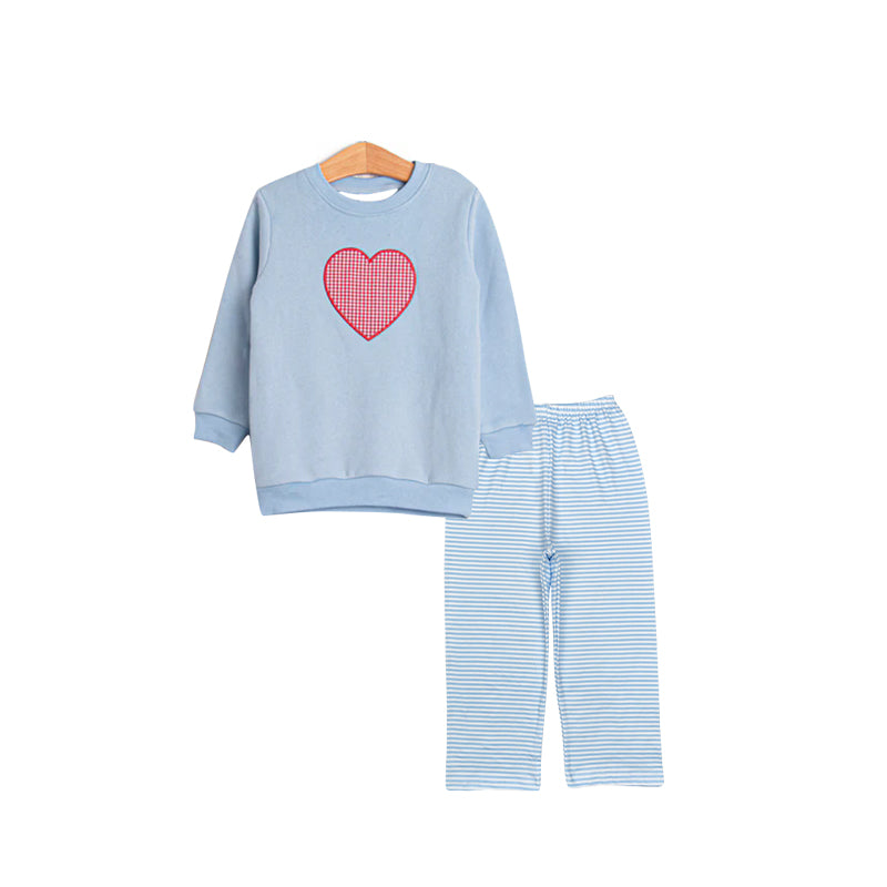preorder BLP1360 Valentine's Day heart blue long sleeve pants boys set