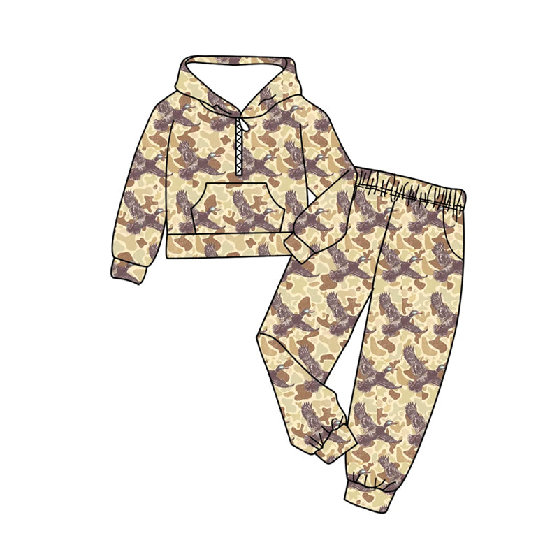 preorder BLP1367 hunting mallard duck camo pocket hoodie long sleeve pants boys set