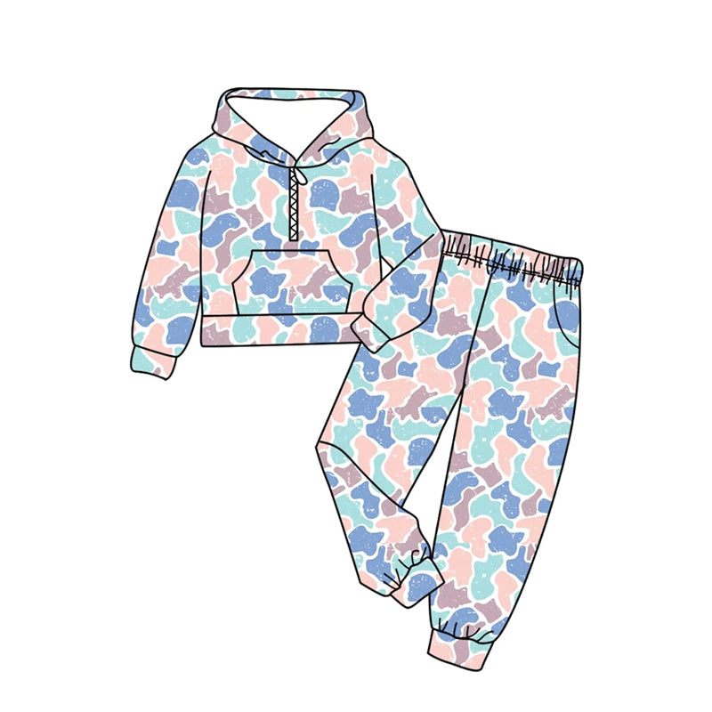 preorder BLP1370 hunting camo pocket hoodie long sleeve pants boys set