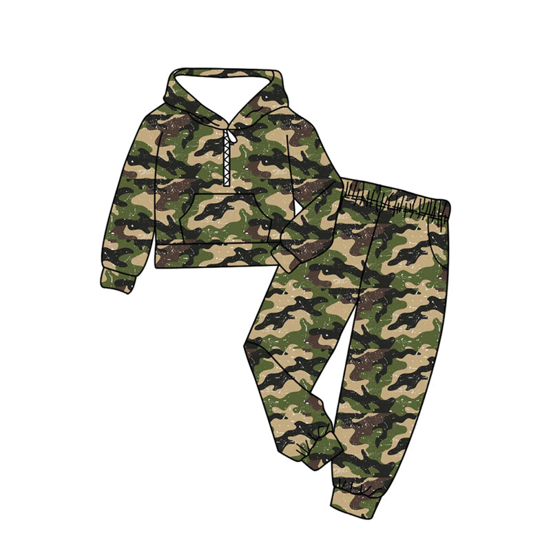 preorder BLP1371 hunting camo pocket hoodie long sleeve pants boys set