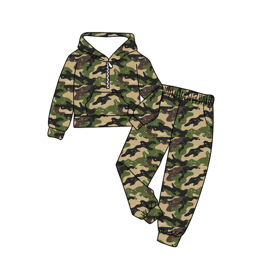 preorder BLP1371 hunting camo pocket hoodie long sleeve pants boys set