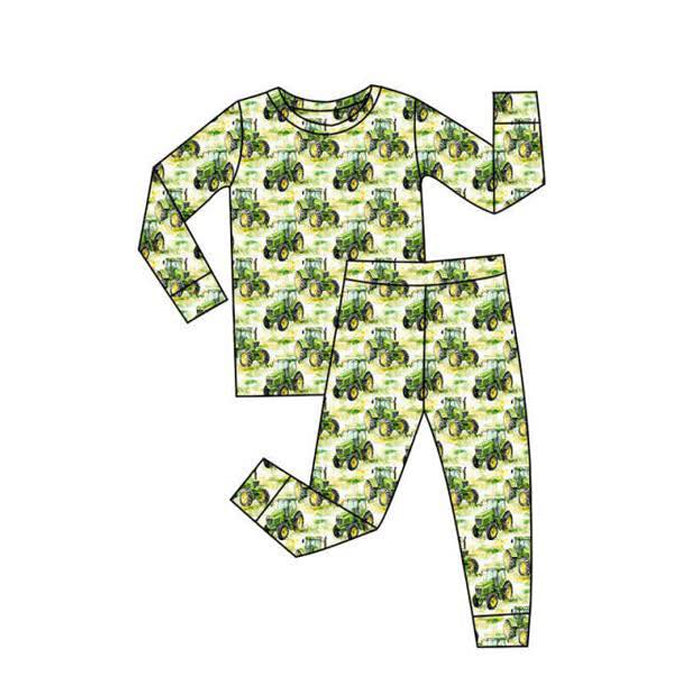 preorder BLP1376 Farm Tractor Green Long Sleeve Pants Boys Pajamas