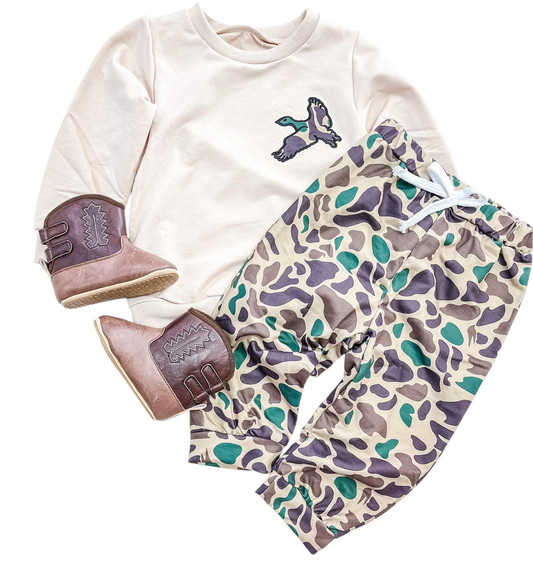 preorder BLP1378 Hunting Mallard Duck Long Sleeve Camo Pants Boys Set