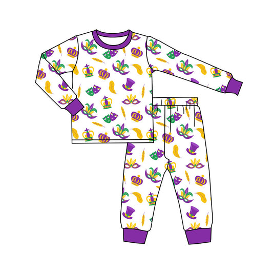 preorder BLP1379 Mardi Gras Purple Long Sleeve Pants Boys Pajamas