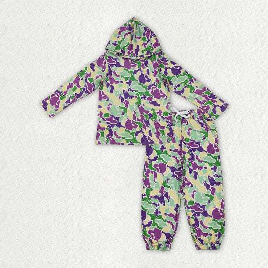 BLP1381 Mardi Gras Camo Hoodie Long Sleeve Pants Boys Set