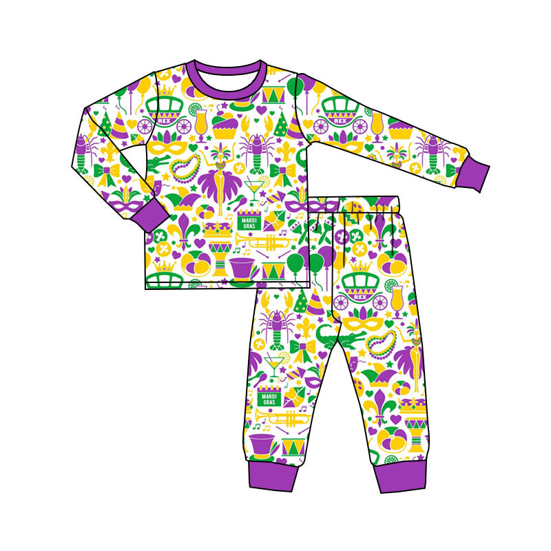 preorder BLP1388 Mardi Gras Purple Long Sleeve Pants Boys Pajamas