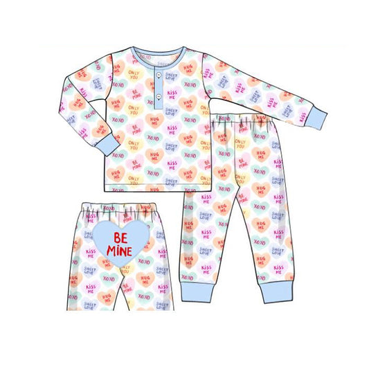 preorder BLP1390 Valentine's Day Heart Be Mine Long Sleeve Pants Boys Pajamas
