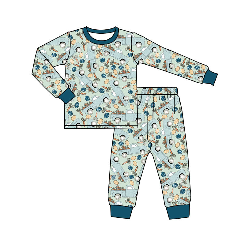 preorder BLP1393 Easter Truck Carrot Egg Long Sleeve Pants Boys Pajamas