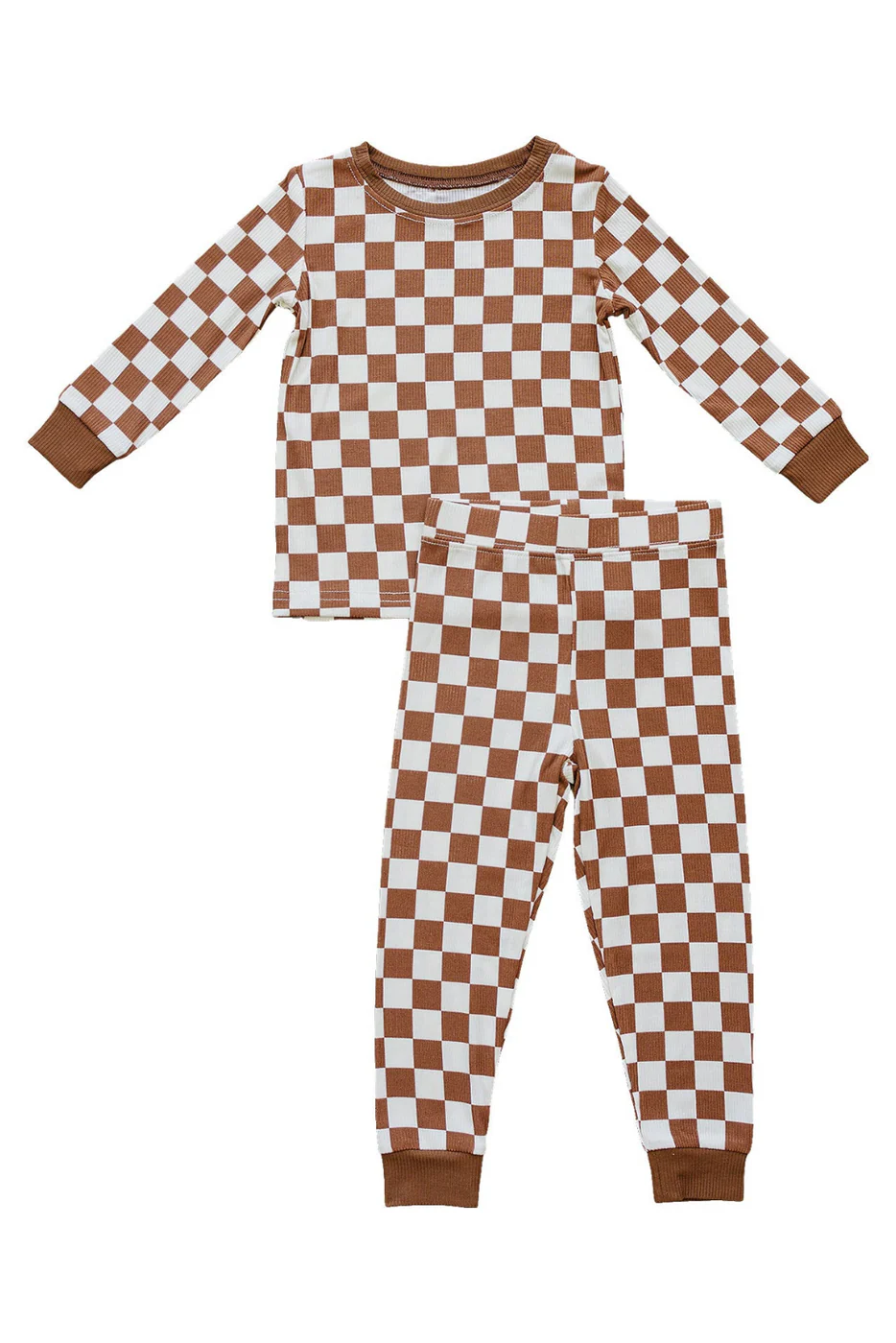 preorder BLP1407 Brown Checkered Long Sleeve Pants Boys Pajamas