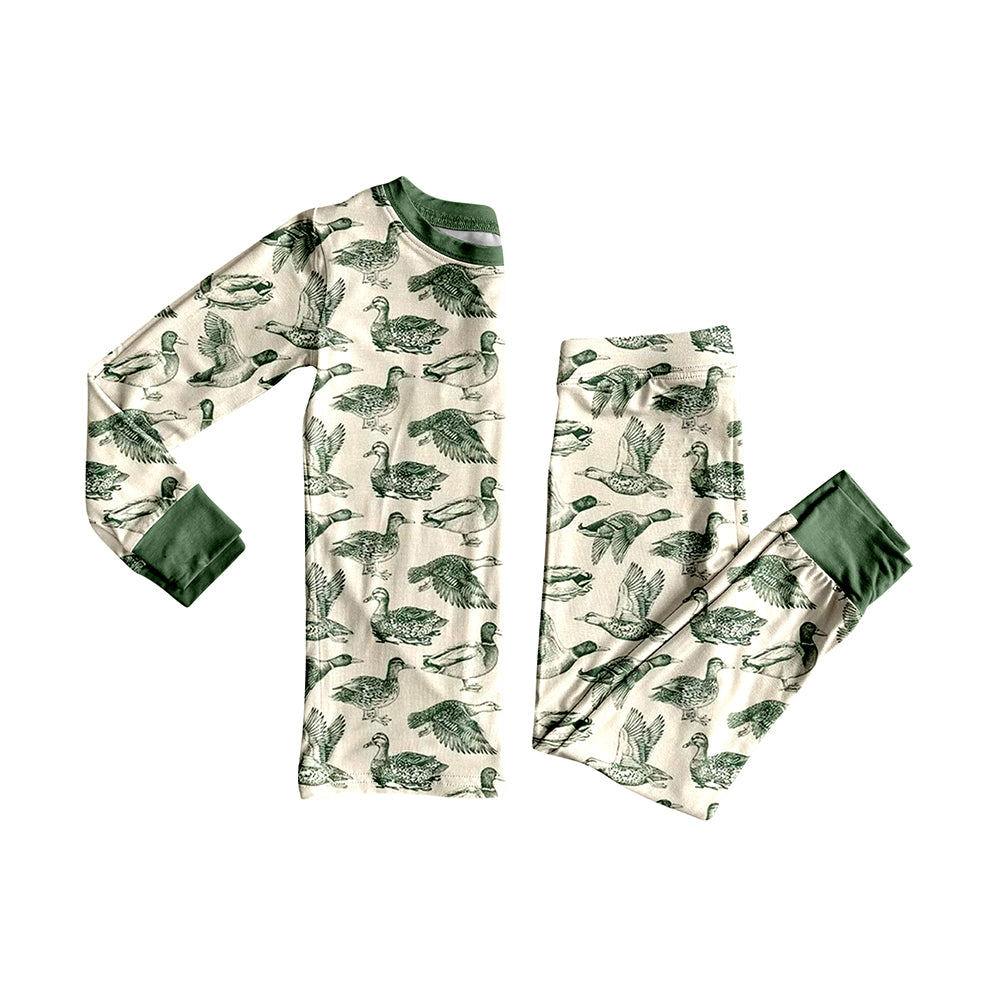 preorder BLP1410 Hunting Mallard Duck Green Long Sleeve Pants Boys Pajamas