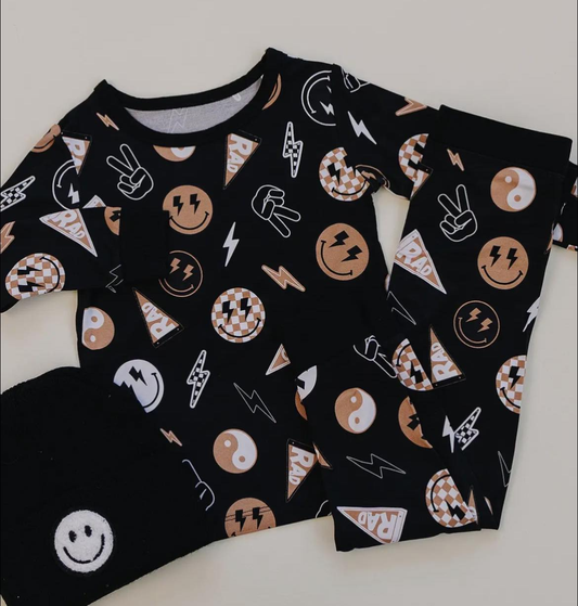 preorder BLP1413 Smile Flash Black Long Sleeve Pants Boys Pajamas