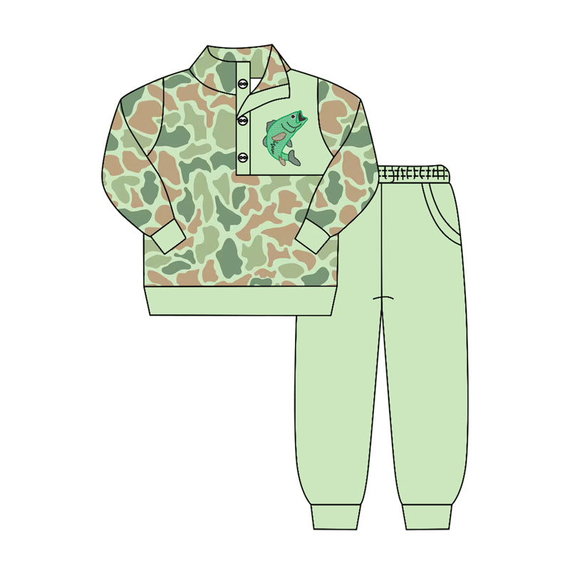 preorder BLP1419 Hunting Camo Fish Long Sleeve Pants Boys Set