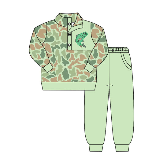 preorder BLP1419 Hunting Camo Fish Long Sleeve Pants Boys Set