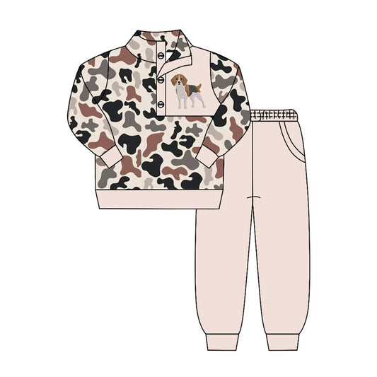 preorder BLP1423 Hunting Camo Dog Long Sleeve Pants Boys Set