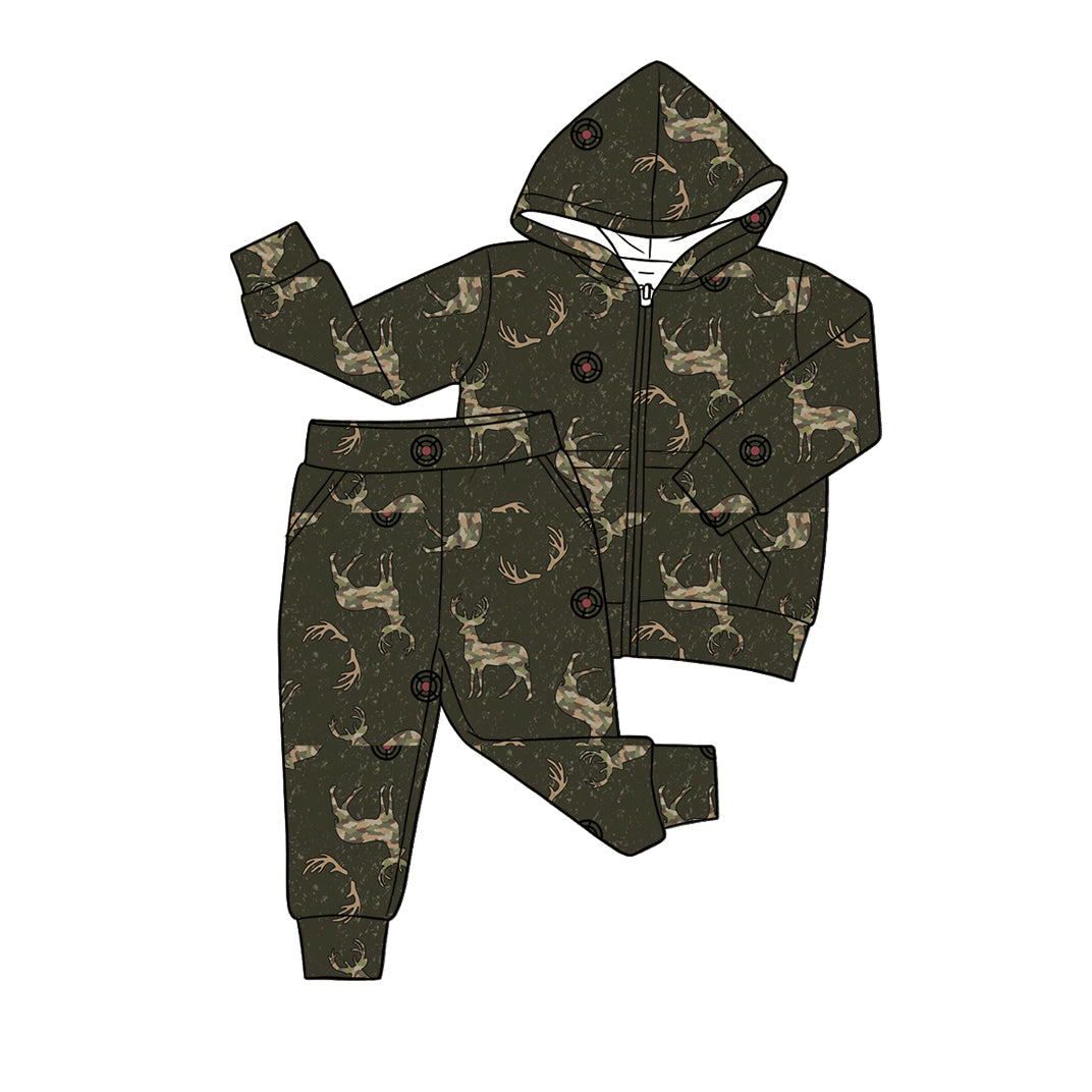 preorder BLP1435 Hunting Deer Camo Zipper Hoodie Long Sleeve Pants Boys Set