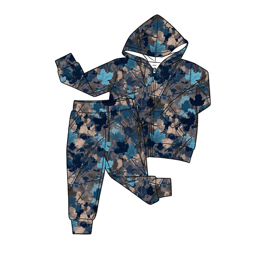 preorder BLP1438 Hunting Camo Blue Zipper Hoodie Long Sleeve Pants Boys Set