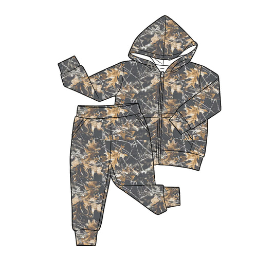 preorder BLP1439 Hunting Camo Grey Zipper Hoodie Long Sleeve Pants Boys Set