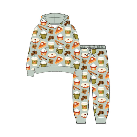 preorder BLP1440 Pie Coffee Pocket Hoodie Long Sleeve Pants Boys Set