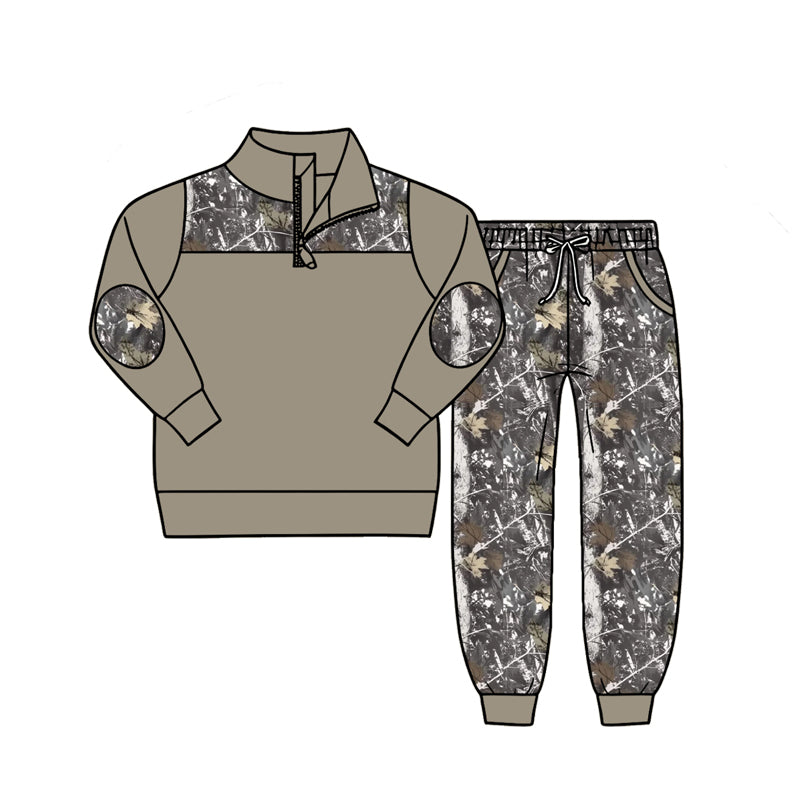 preorder BLP1446 Hunting Camo Grey Zipper Long Sleeve Pants Boys Set