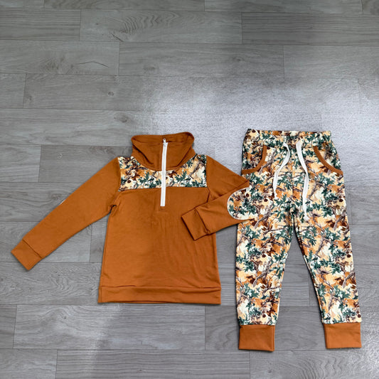preorder Samples BLP1447 Hunting Camo Brown Zipper Long Sleeve Pants Boys Set