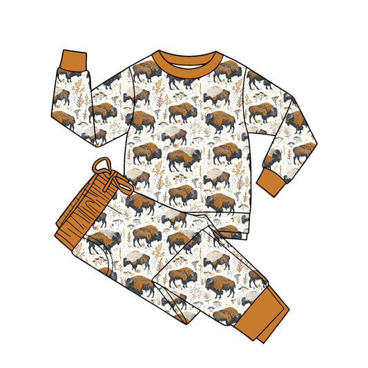 preorder BLP1466 Cow Brown Long Sleve Pants Boys Set