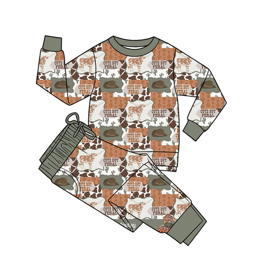 preorder BLP1470 Western Cow Print Long Sleve Pants Boys Set