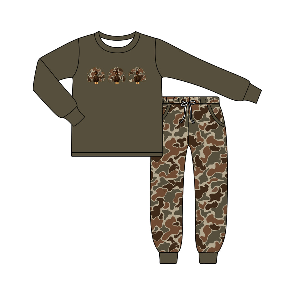 preorder BLP1473 Thanksgiving Turkey Camo Long Sleeve Pants Boys Set