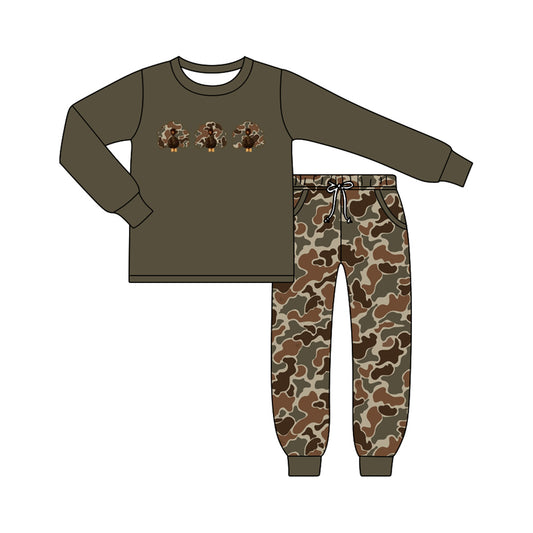 preorder BLP1473 Thanksgiving Turkey Camo Long Sleeve Pants Boys Set