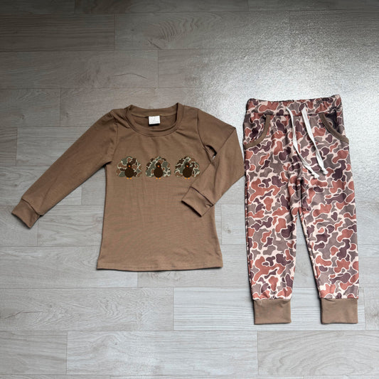 preorder Samples BLP1473 Thanksgiving Turkey Camo Long Sleeve Pants Boys Set